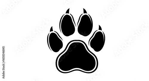 Illustration of a single black animal paw print on white page