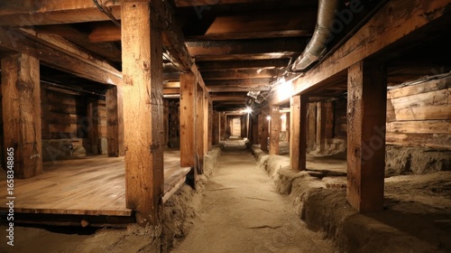 Wallpaper Mural Underground passageway with wooden beams and low lighting in historic setting Torontodigital.ca