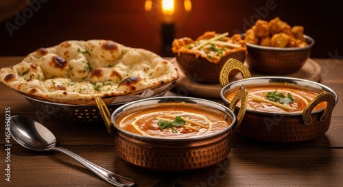 Indian cuisine, naan bread, butter chicken