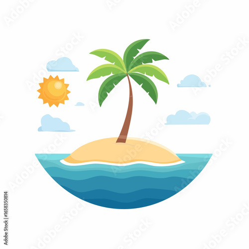 Cartoon Tropical Island Scene With Palm Tree