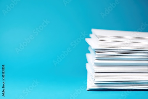 Stack Of White Documents On Blue Background