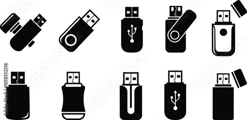 USB flash drive icons for tech, data storage, and digital design projects