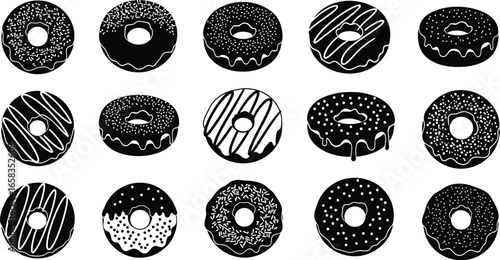 Delicious donuts in black and white, perfect for cafe branding and design