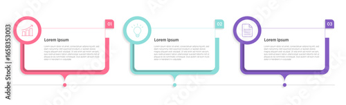 Three presentation rectangular elements placed in horizontal row. Concept of 3 steps of business development process. Simple infographic design template. Modern linear vector illustration for report.