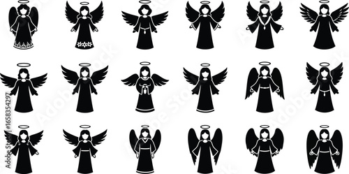 Elegant angel silhouettes for religious designs and holiday themes