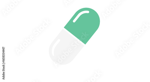 A single capsule with a white and green color scheme is displayed on a plain white background image here on transparent background
