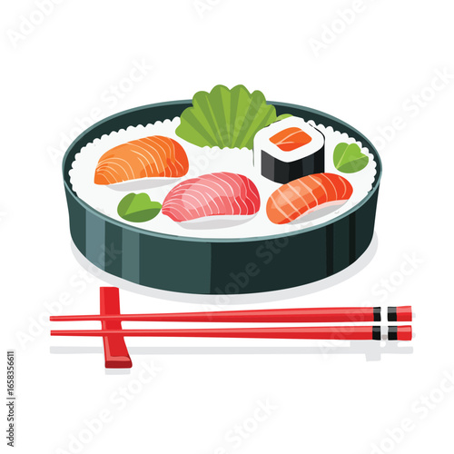 Sushi Platter with Nigiri and Maki on Round Tray - AI Generated