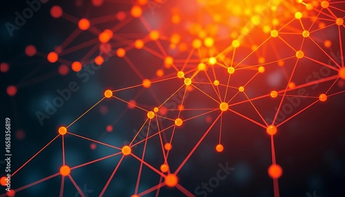 Abstract orange network nodes and lines forming a digital communication web,   network graphic,  nodes