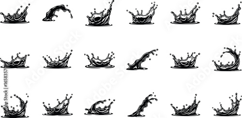 Splashing liquids shapes collection isolated design set