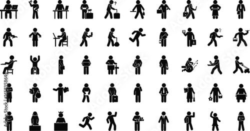 Versatile stick figures showcasing diverse human activities