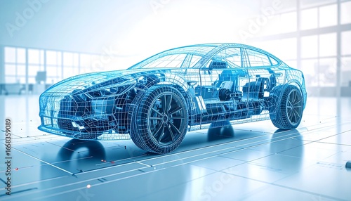 Digital car design,  transparent chassis,  modern