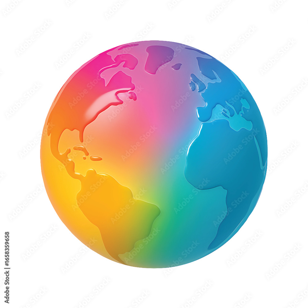 Naklejka premium Colorful 3D globe illustration with rainbow gradient.