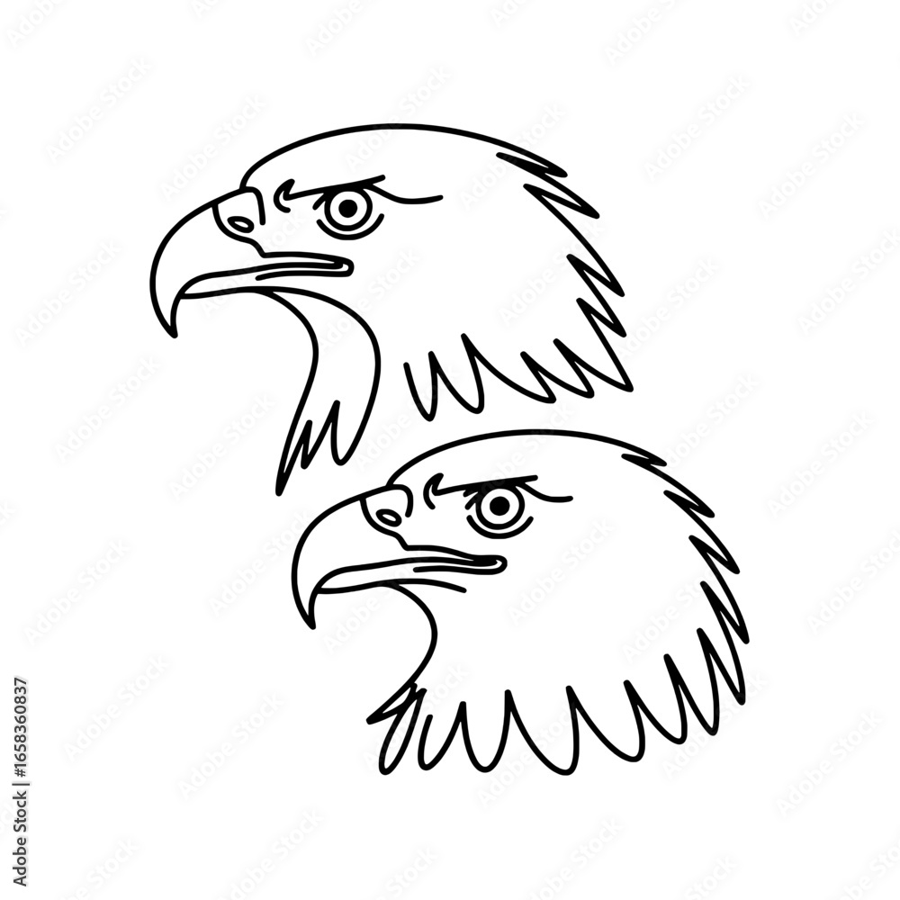Fototapeta premium Two Bald Eagle Heads: Line Art Illustration - Profile View