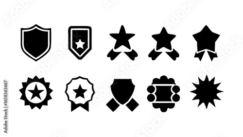Shield star award badge medal icon set vector graphic illustration design element collection and achievement symbol