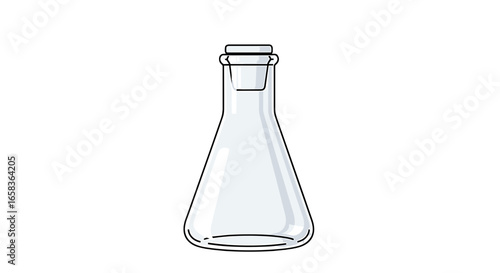 Illustration of a clear erlenmeyer flask with a stopper commonly used in chemistry laboratories on transparent background