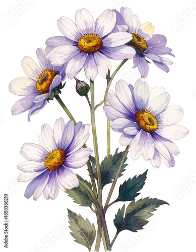 Watercolor Drawing White Daisy Birth Flower Bouquet Illustration April Flower