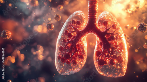 Lung-shaped model in dreamy golden atmosphere