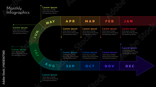 Business step timeline infographic template. Modern milestone element timeline diagram calendar, vector infographics. Monthly calender infographics for presentation.