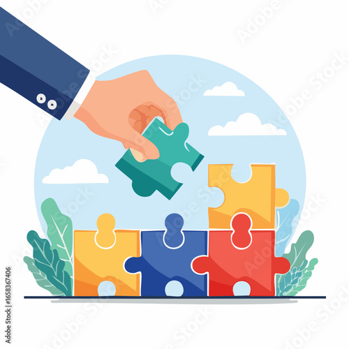 Business Hand Completing Puzzle Pieces