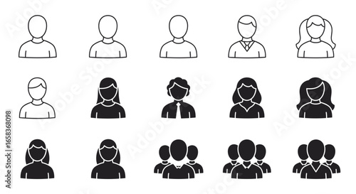 Diverse Group Human Icons Representing Community Connection and Teamwork Isolated on Transparent Background