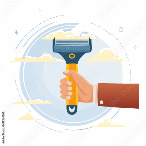 Hand Holding Razor With Shaving Foam Graphic Illustration