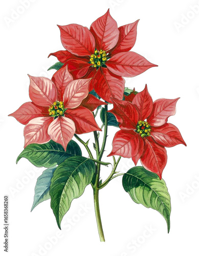 Watercolor Drawing Red Poinsettia Birth Flower Bouquet Illustration December Flower