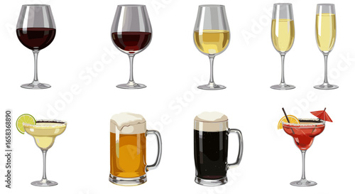 Variety of Refreshing Cocktails and Alcoholic Drinks on Transparent Background