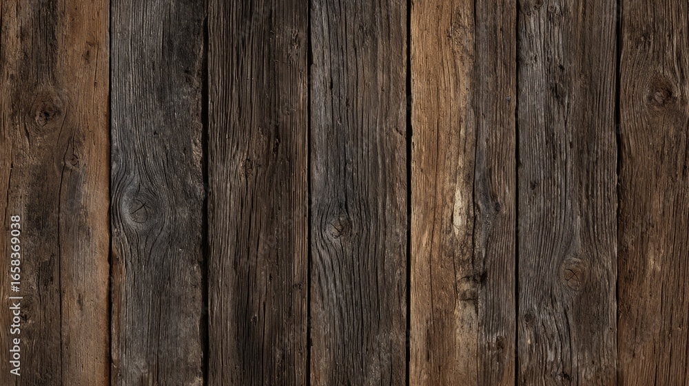 Naklejka premium Rustic wooden planks with dark tones. Neural network AI generated