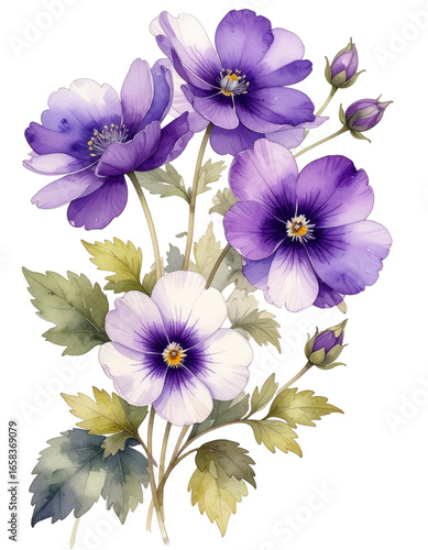 Watercolor Drawing Purple Violet Birth Flower Bouquet Illustration February Flower