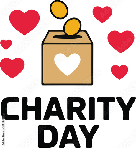 Charity Day Donation Box with Hearts Symbolizing Generosity and Support for a Good Cause