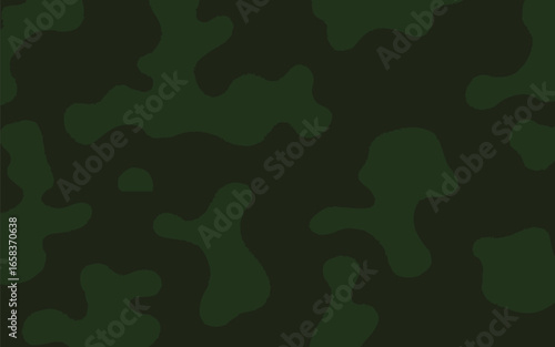 Dark camouflage pattern vector illustration with a seamless design, featuring organic, abstract shapes in shades of military green and brown. Ideal for backgrounds, textiles, and design projects.