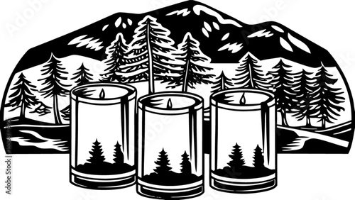 Mountain landscape candles vector art for laser cutting and engraving diy home decor and christmas gifts