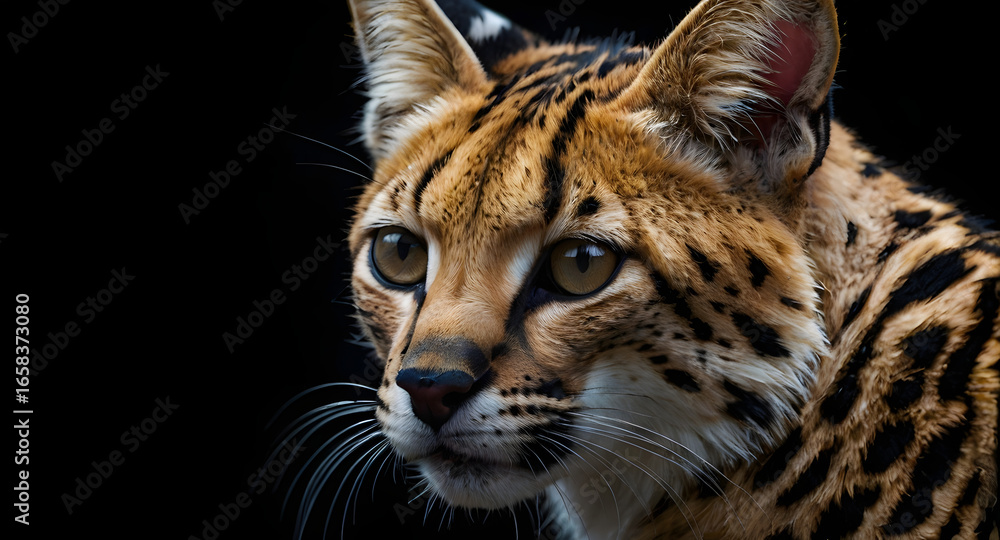 Obraz premium serval isolé sur fond noir