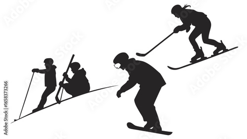 Silhouette skiing snowboarding winter sports activity recreation snow mountain adventure outdoor downhill fun lifestyle