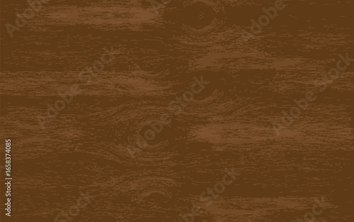 A seamless, rustic wood texture vector background with realistic grain and knots in a deep brown tone. Ideal for digital art, graphic design, and surface patterns.