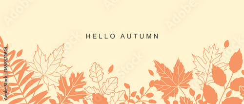 Hello autumn background. Autumn leaves, fall season. Vector illustration