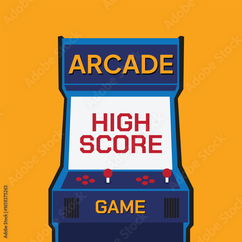 vector illustration high score - art style drawing of arcade cabinet, screen shows high scores list, isolated arcade machine vintage item on white background.