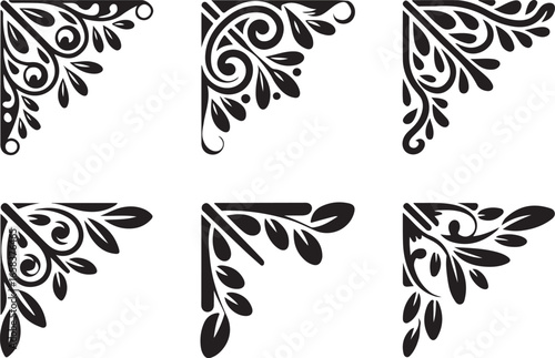 Ornate Corner Flourishes Vector Set Decorative Frame Elements Decoration Art