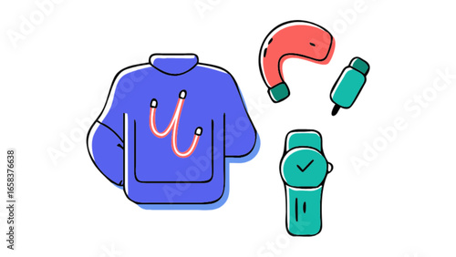 Stock vector illustration of casual clothing and accessories fashion style apparel for daily outfit wear