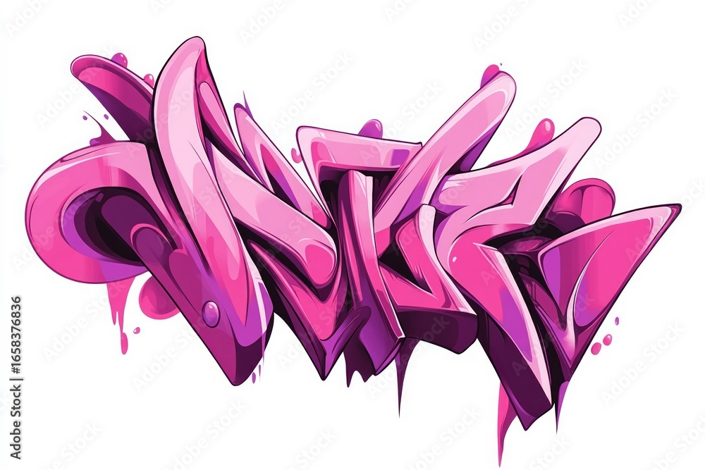 Naklejka premium Dynamic abstract pink graffiti with 3d elements. Neural network AI generated