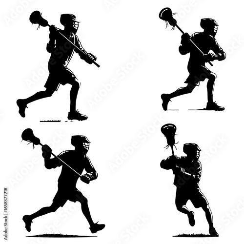 set of lacrosse player silhouette, set of lacrosse player vector