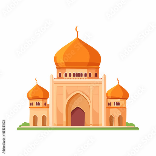 Detailed Islamic Mosque Illustration with Domes and Archways for Religious Celebrations