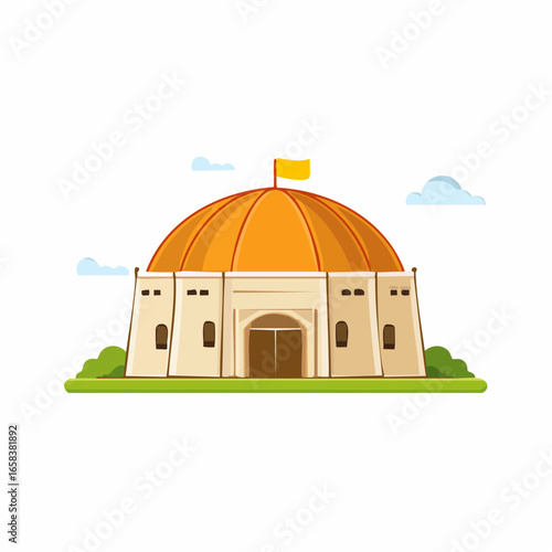 Stylized vector illustration of a historic monument with a large orange dome and flag
