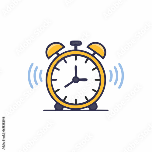 Retro yellow alarm clock ringing with waves of sound reminder notification