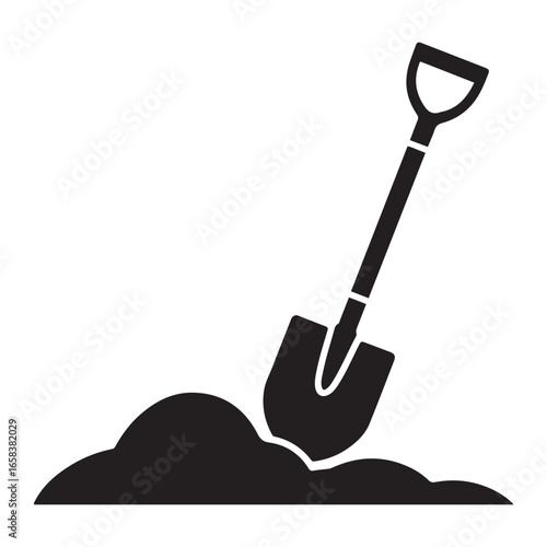Shovel Digging Soil Vector Icon. Vector black silhouette. with white background