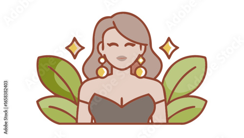 Elegant woman with jewelry illustration for fashion blog and beauty tips design and glamour lifestyle art