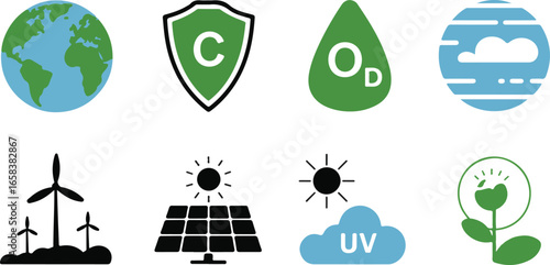 Environmental and Ecological Icons Set for Sustainable Solutions and Conservation