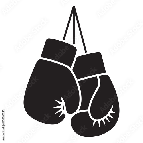Black and White Silhouette of Boxing Gloves Hanging on White vector illustration