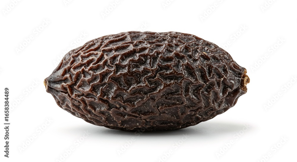 Obraz premium Close up of a dark brown dried fruit on a white background gourmet, delicious, cuisine, food photography, background