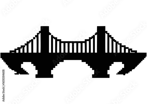 Pixelated bridge silhouette in black on a white background